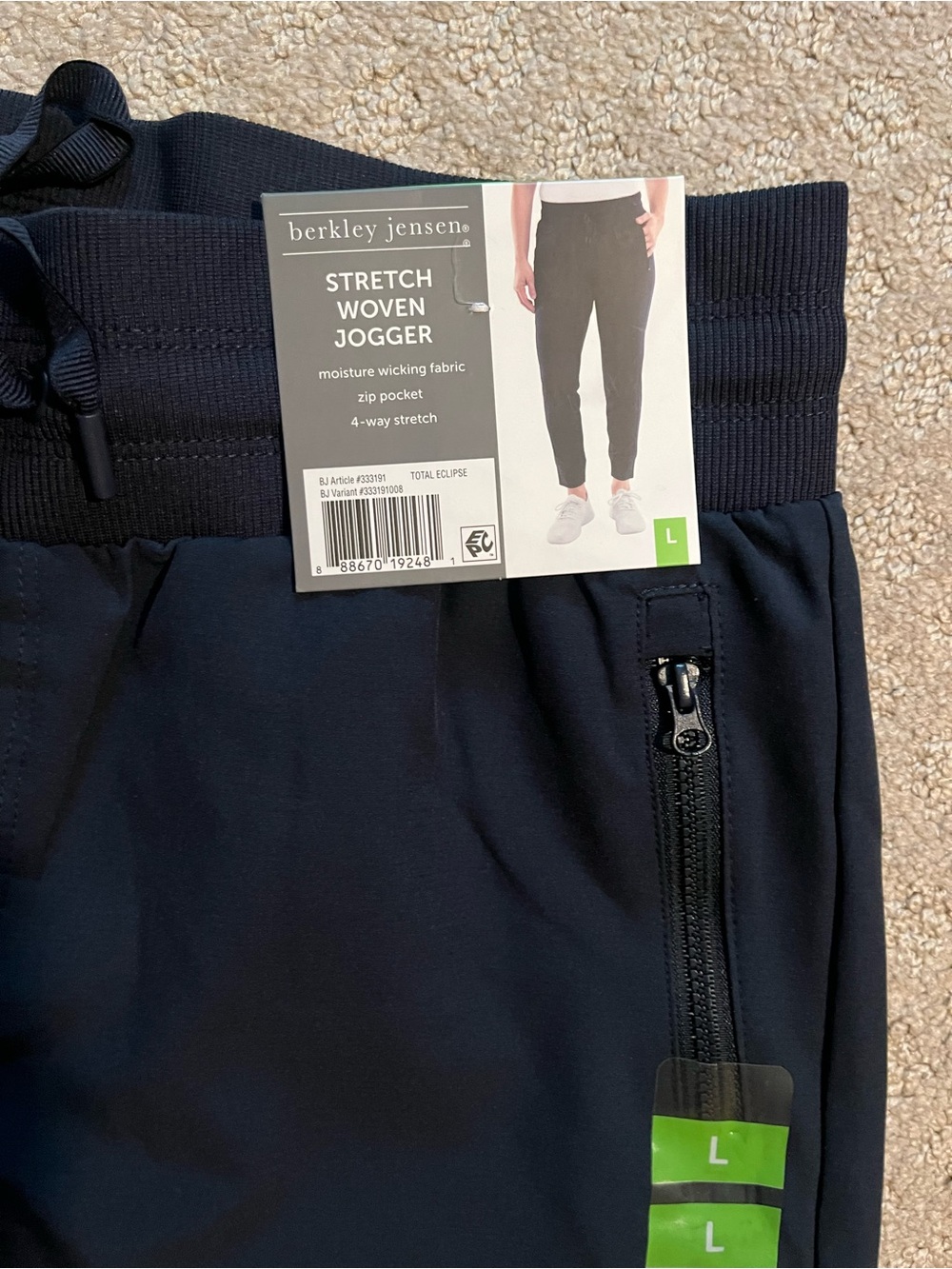 berkley jensen Stretch Woven Jogger - Navy large NEW